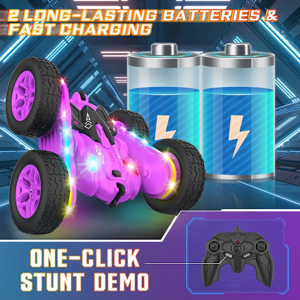 Kauko-ohjattava auto, temppu RC-autolelut Uudet päivitetyt valonauhat ja ajovalot Autolelut Kaksisuuntainen 360° pyörivä 4WD Rc Drift -kuorma-auto lapsille Purple