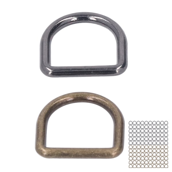 120 stk. Metal D-ringe Bronze og Sølv Sort Glans Rustfrit Metal Små D-ringe til Tøj Rygsæk Bælte