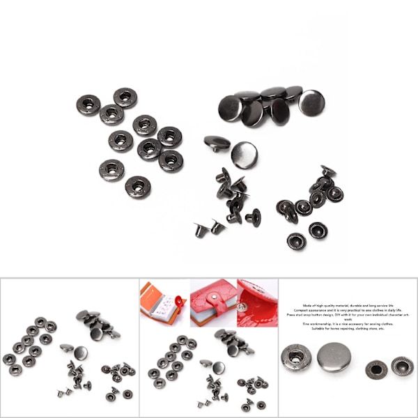 10 stk 15mm Metall Trykknapp Snap Button Feste Klær Tilbehør #3