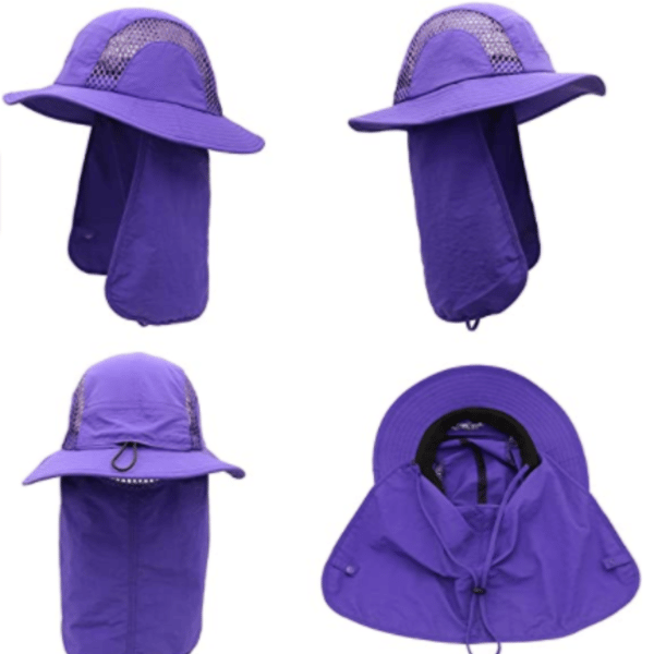 Fiskehat med UPF50+ solbeskyttelse til mænd og kvinder, lang klap, hurtigtørrende mesh Purple