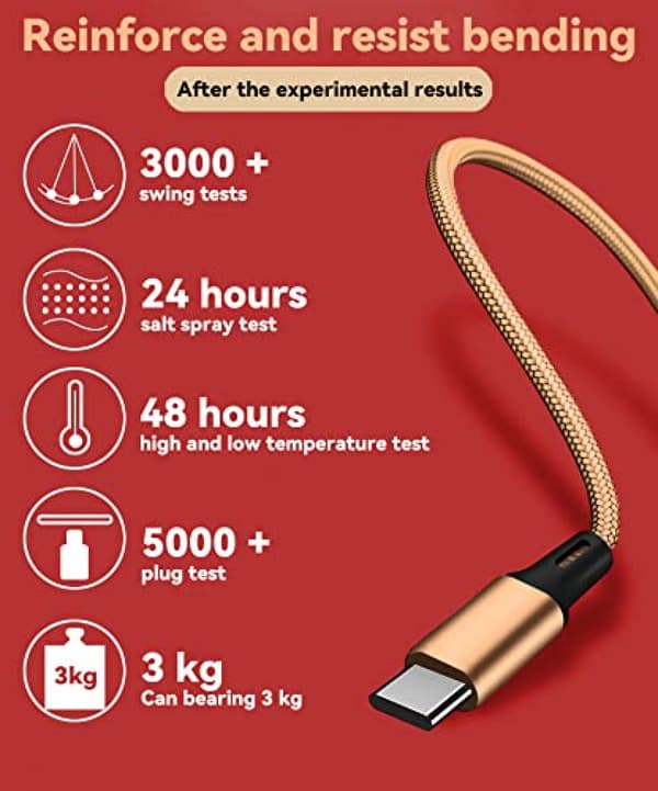 Universaali 3in1 Nylonpunottu USB-latauskaapeli, 1,2 m