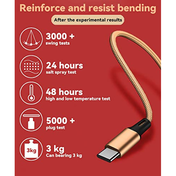 Universell 3-i-1 nylonflätad USB-laddningskabel, 4 fot/1,2 m,