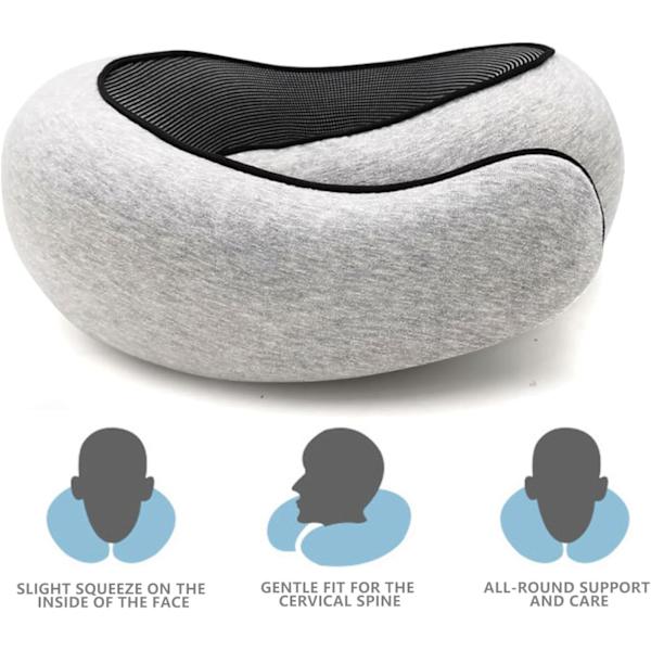 Rejse Nakkepude, Memory Foam Rejse Nakkepude, 360 Graders Komfort og Åndbarhed, Flyrejse Nakkepude, Sammenklappelig U-formet Pude Grey