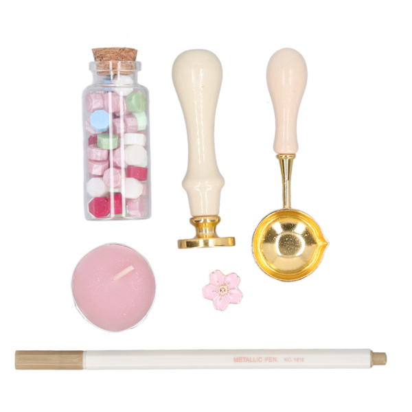 Vaxstämpelset Europeiskt Retro Sakura Mönster DIY Stämpel Handkonto Kuvert Eldfärg Tätningsvax Kit Presentförpackning Dekor