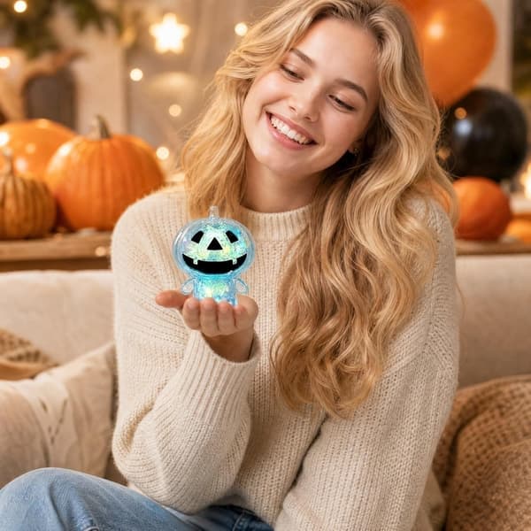 Halloween Transparent Glitter Pumpa Squishy Långsam Återhämtning Stresslindrande Fidget Klämleksak blue