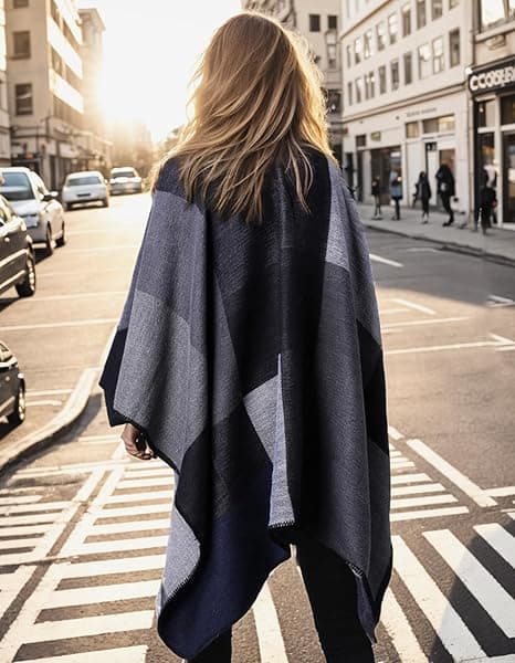 Werwing Dame Farveblok Sjal Wrap Åben Front Poncho Cape Oversized Afslappet Efterår Vinter Sweater Cardigan, Sort Black