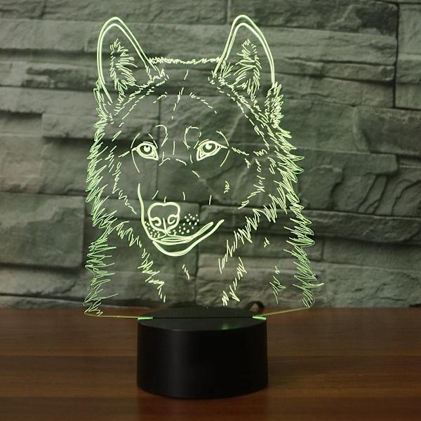 3D Varg Huvud Nattlampa Touch Bord Skrivbord Optisk Illusion L
