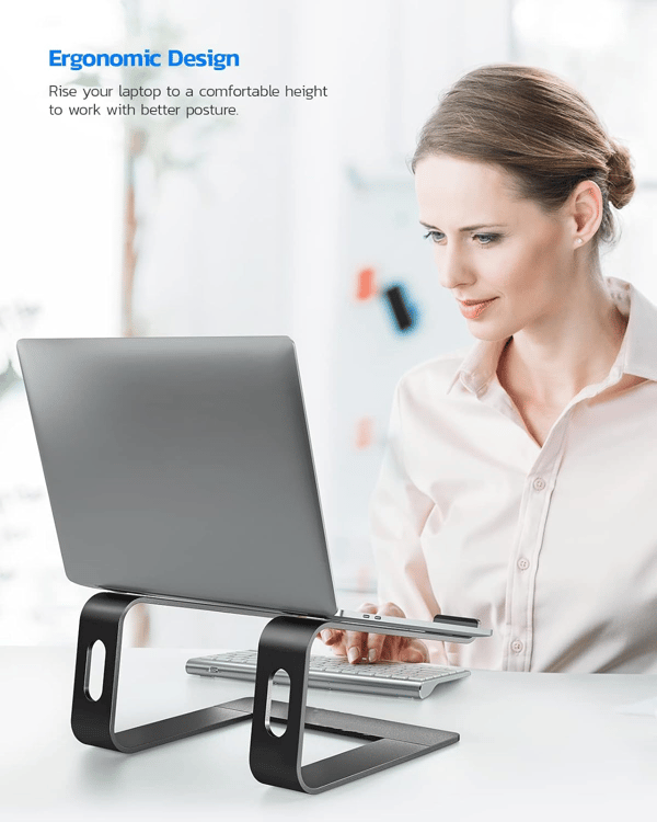 Justerbart ergonomisk laptopstativ for bedre holdning, bærbar og stabil dataholder med ventilasjonsdesign, passer de fleste bærbare datamaskiner