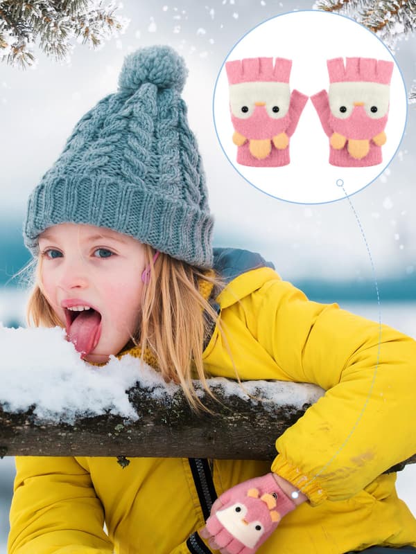 3 par fingerløse handsker til kvinder vinter - sødt tegneseriedesign, åben top-stil til studerende og daglig brug