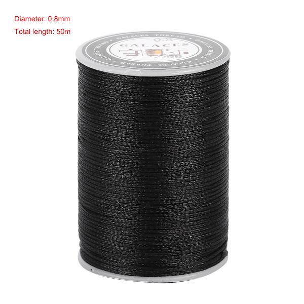 50m/Rulle 0,8mm DIY Håndværk Håndsyning Stingning Læder Vokset Tråd Snor Polyester (Sort)