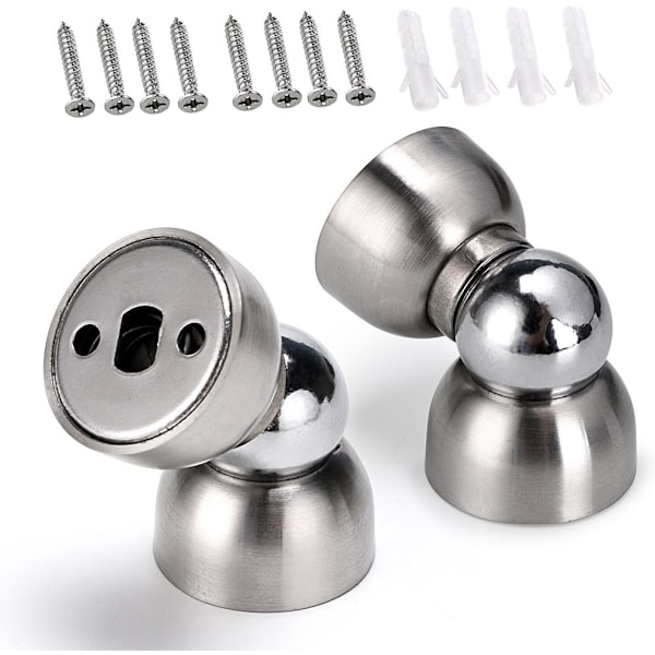 WJSMPowerful Magnetisk Dørstopper - 2 stk. Mini Dørstopper i Rustfrit Stål, Heavy Duty Magnetisme Dørholder til Soveværelse Badeværelse Køkken Hjemmekontor Silver*2