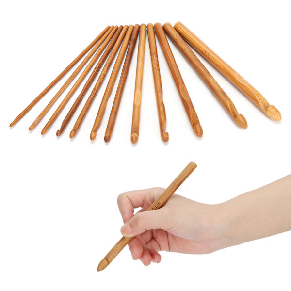12 st kroknålar i cylindrisk kolsyrad bambu, stickningstillbehör för tröjor