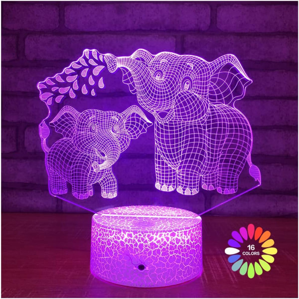 Elephant 3D nattlampa för barn 3D-lampa med 16 färger Chan