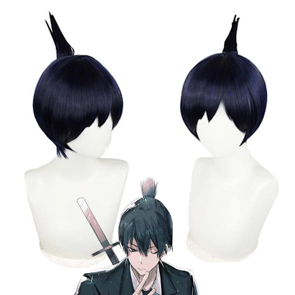Kort mörkblå peruk för pojkar män Cosplay peruk Unisex Anime rak Halloween fest peruker