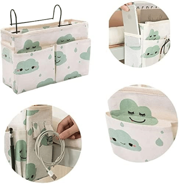 2 st Multi-Pocket Hängande Sängficka - Canvas Organizer för Våningssängar & Studenthem, Rymmer Böcker, Surfplatta, Telefon, Vattenflaska & Viktiga Saker 2PCS