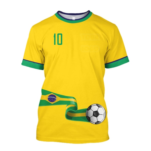 Brasilien Jersey Herr T-shirt O-hals Överdimensionerad Kortärmad Herrkläder 3D Tryck Brasiliansk Flagga Val Fotbollslagströja,Q00107T,S