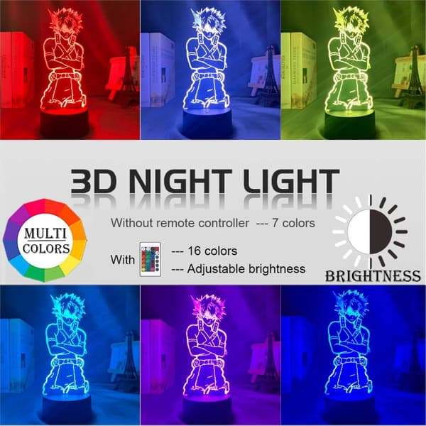 3D Anime Nattlampe Katsuki Bakugo Figur LED-lys for seng