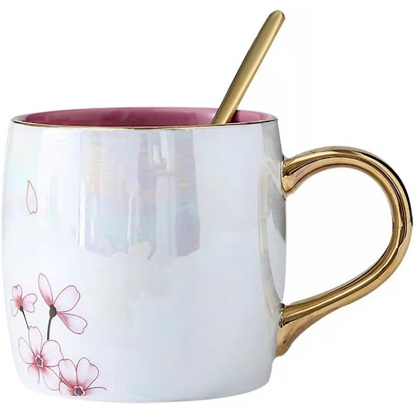 13.5oz Keramik Kop med Låg og Guldske Guld Spoon Smuk Te Kop Kaffe Kopper til Kvinder Unikke Sakura Gaver