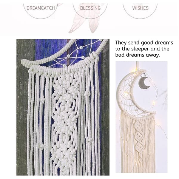 Månedrømmefanger med lys, Boho veggdekor for soverom, jenterom, tenåring, gutter, mamma, kvinner moon with light