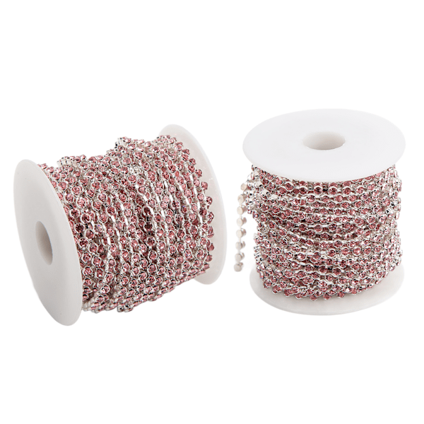 Rhinestone Trim 10yd Oxidationsbeständig Blank Yta Robust Hållbar Utsökt Design Bred Användning Rhinestone Kedja Ljusrosa På Silver