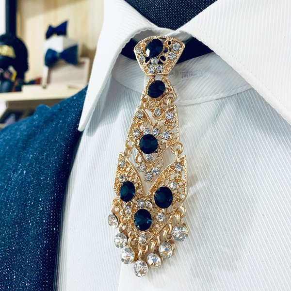 Diamond Ties - Förbundna paljettslips med justerbar längd - Gold White