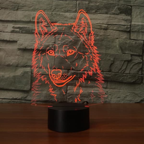 3D Ulvehoved Natlampe Touch Bord Skrivebord Optisk Illusion L