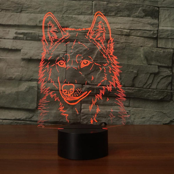 3D Varg Huvud Nattlampa Touch Bord Skrivbord Optisk Illusion L