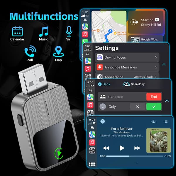 Plug-and-Play trådløs adapter til kablede CarPlay-systemer, hurtig og stabil forbindelse med Mini USB, sort Sliver