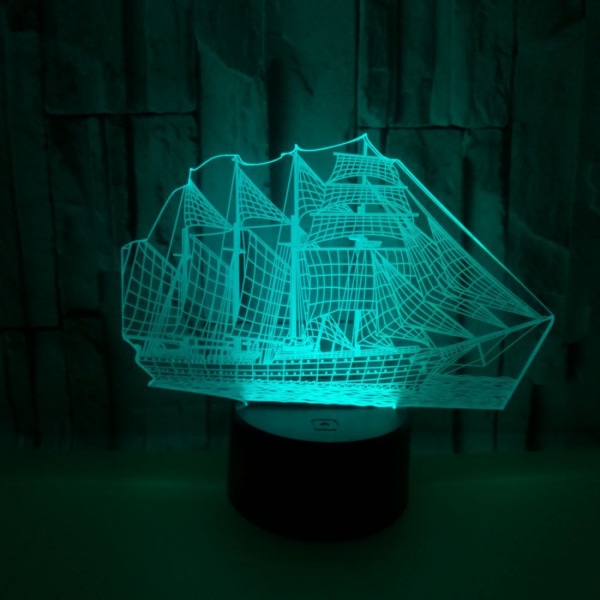 3D Illusion Seglingsskepp LED Nattlampa 7 Färger Grad