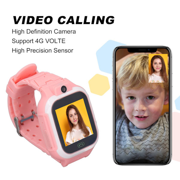Børns Smart Watch IP67 Vandtæt Multifunktionel 4G Opkald Stemmebesked Intelligent Ur til Børn Pink