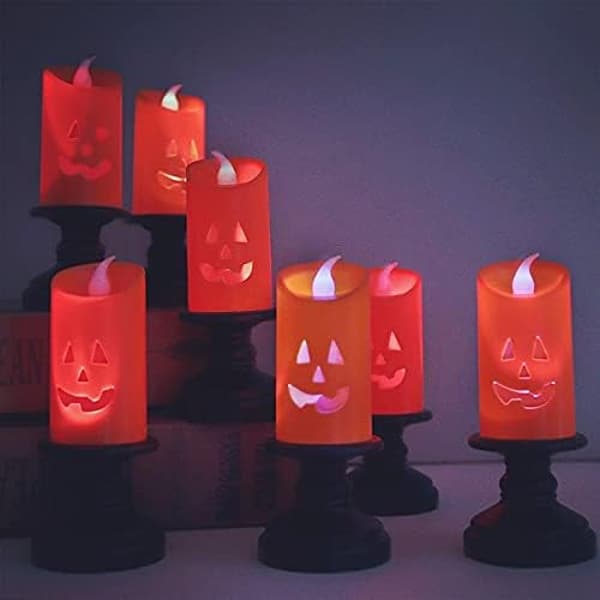 6 STK Orange Flameless Græskar Stearinlys – Halloween Fest Bordpynt