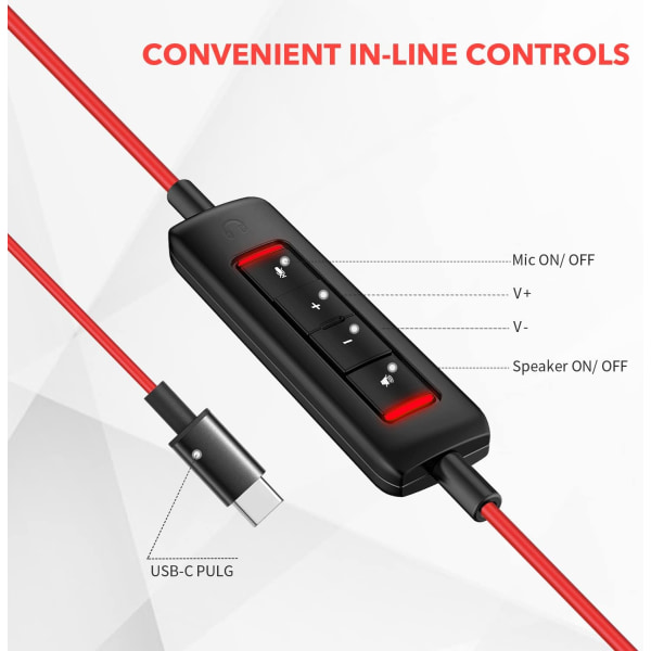 USB C headset med mikrofon til bærbar telefon, hovedtelefoner med støjreducerende mikrofon til computer, on-ear kablet kontor call center headset til USB-C