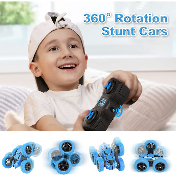 Kauko-ohjattava auto, 2,4 GHz kaksisuuntainen 360 ° pyörivä kauko-ohjattava telaketjuauto ajovalot, 4WD maastoajoneuvo, kauko-ohjattava kilpa-auto Blue