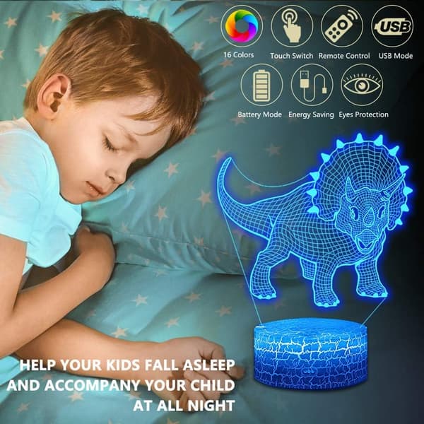 4 stk. 3D Dinosaur Natlampe, ATTOE Led Illusionslampe 16 Co