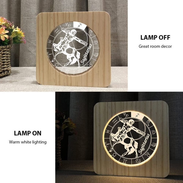Trelampe med stjernetegn, 3D-illusjon nattlys for soverom, bursdagsfestdekorasjon (Skytten)