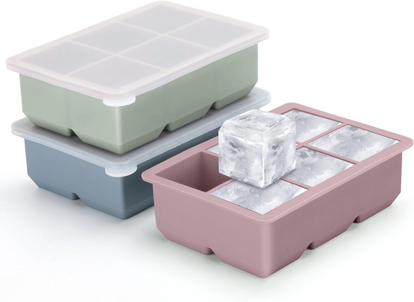 3-pack stora iskubbrickor med lock, läckagesäker stapelbar silikonform för cocktail, whisky 3-pack