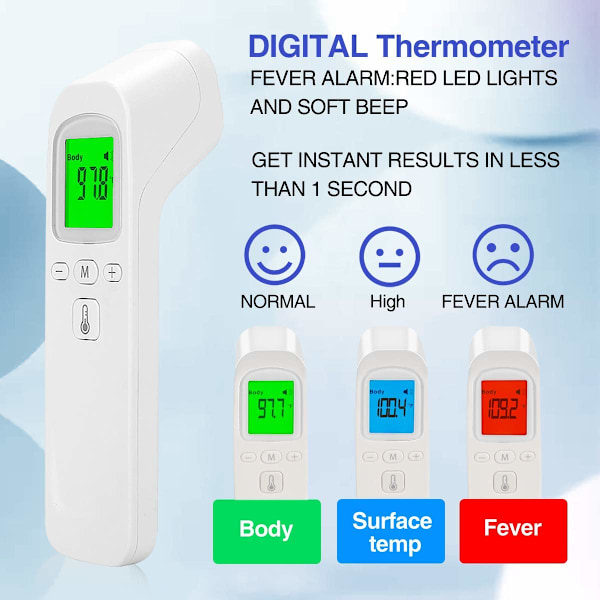 Infrarød Digital Berøringsfri Pandetermometer til Voksne og Børn med Feberalarm, Hukommelsesfunktion, LCD-Display