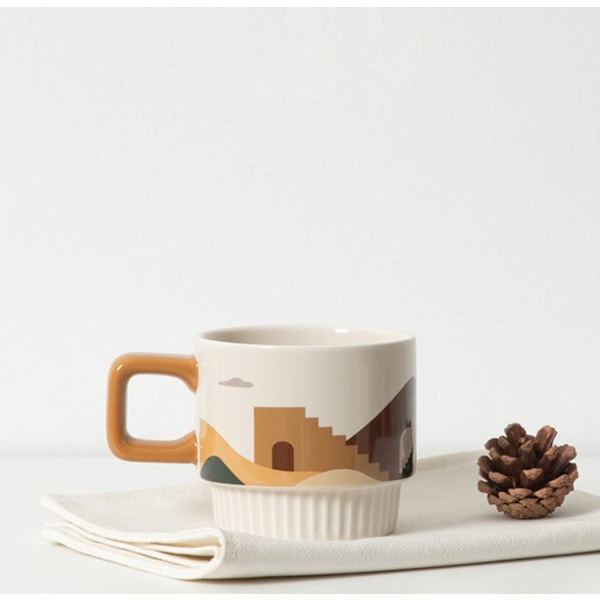 Keramisk kaffekopp, 320 ml medium melkekaffekopp tekopp for kakao cappuccino latte frokostblanding, tåler oppvaskmaskin og mikrobølgeovn, Offi Yellow
