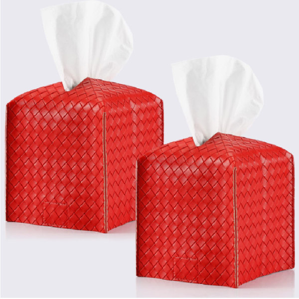 Servietboksbetræk, firkantet servietboksholder i PU-læder, dekorativt tilbehør til soveværelseskommoder, natborde, bil (rød)