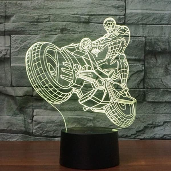 3D Illusion Natlampe Motorcykel 7 Farveskift Touch Swit