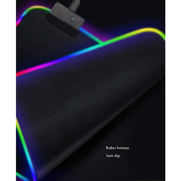 RGB Gaming Mouse Pad, 14 Lystilstande, LED-belyst skrivebordsunderlag med strømsluk hukommelsesfunktion, skridsikker gummibase og vandtæt belægning