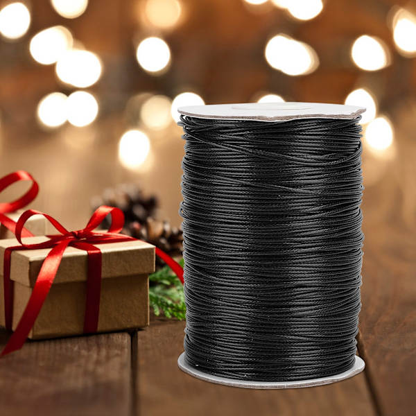 160m vaxad linje DIY miljövänlig handvävd rep halsband bomullstråd 1mm (svart)