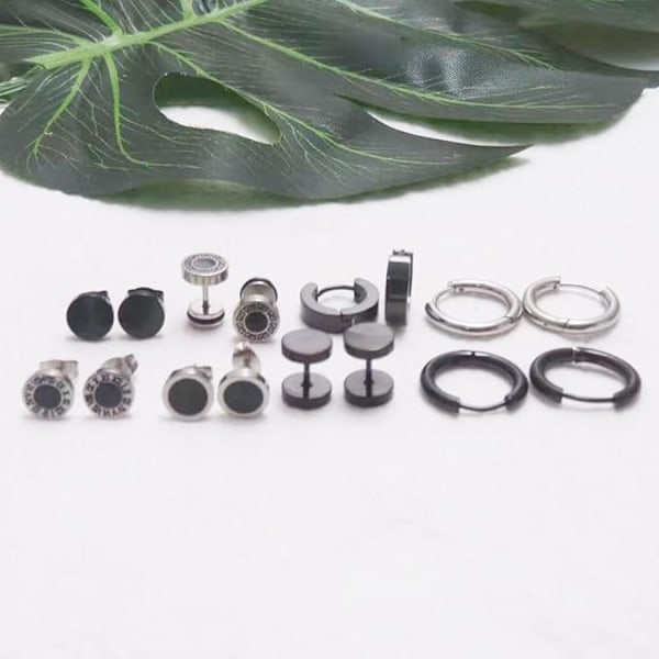 8 Par Sorte Herre Øreringe Stikker, Rustfrit Stål Øreringe til Mænd Sæt Cool Aretes Para Hombre Herre Øreringe Kirurgisk Stål Øreringe