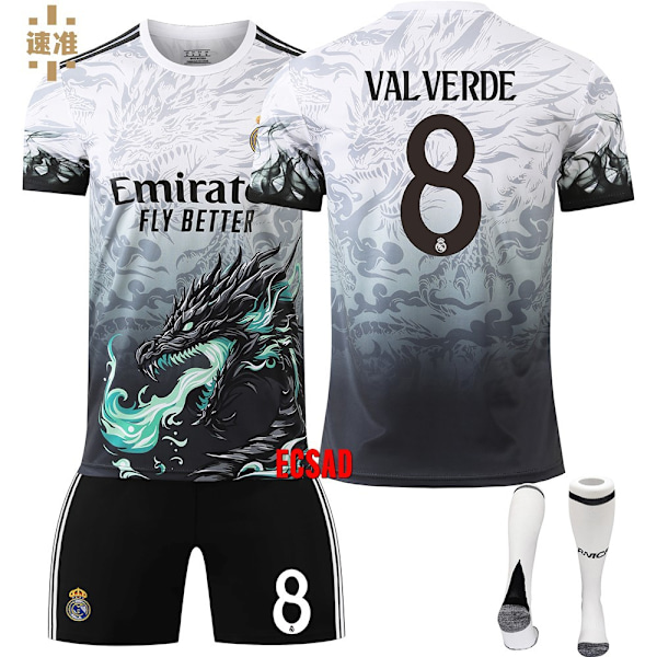 24/25 Fotballdrakt for barn, treningsdress fotballdrakt for gutter, Real Madrid NO.8 fotballag jersey treningsdress skjorte shorts og sokker 24