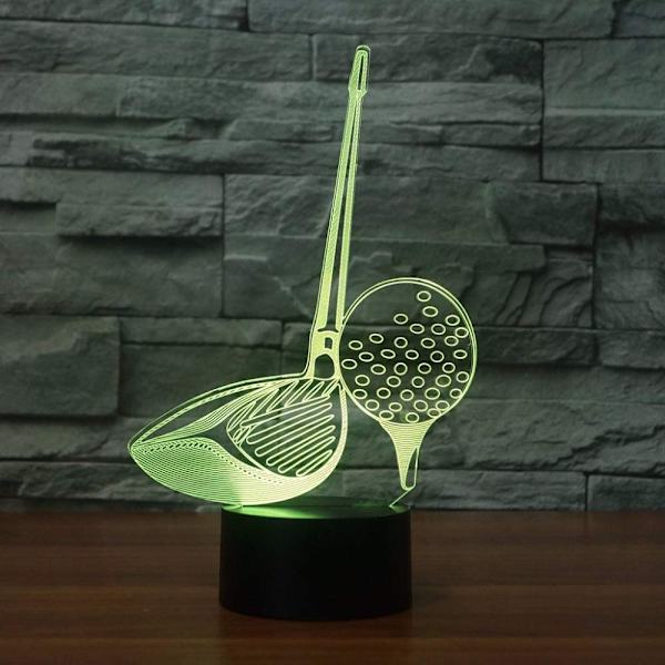 3D LED Golfkølle Værktøj Natlampe Touch Switch 7 Farveskift