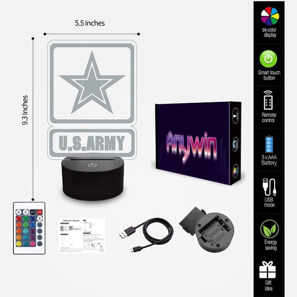 3D Natlampe til US Army Militær, 16 Farver Skift Smart