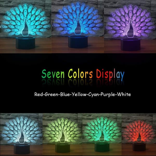 Nyhed Påfugl Form 3D LED Natlampe 7 Farveskift An