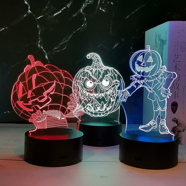 Halloween-dekorasjon Gresskar 3D LED Illusionslampe Nattelys Gave