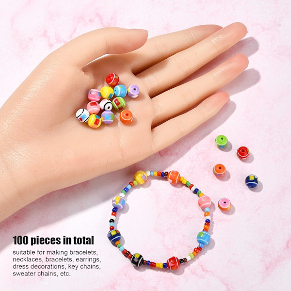 100 stk. harpiksafstandsperler holdbare harpiks assorterede farver store hul bredt anvendte armbåndsperler til smykkefremstilling DIY