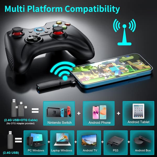 Kablet spillkontroller for Windows PC/ PS3/ Android TV Box/Tesla black-wireless version